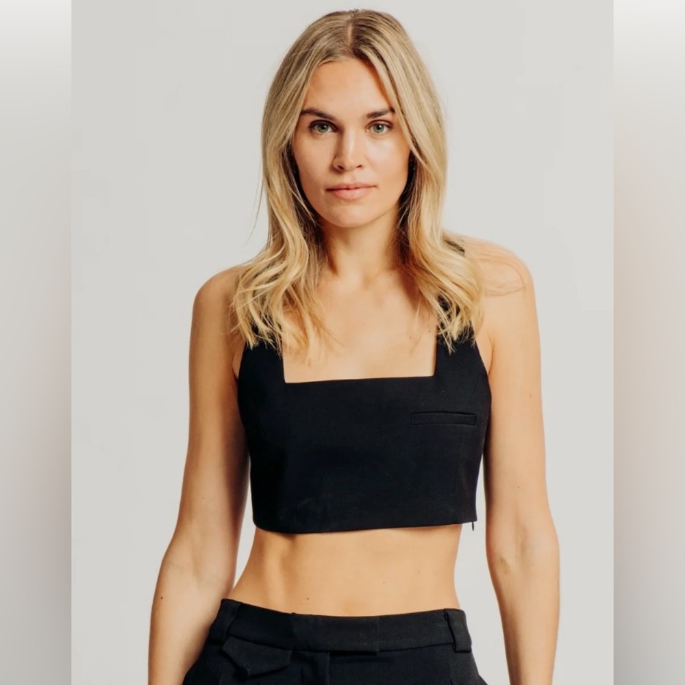 NWT Ronny Kobo $98 Black Square Neck Crop Top Size Medium